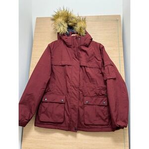 Wantdo Mens‎ Burgundy Winter Parka Jacket Faux Fur Hood Fleece Lined Large
